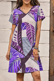 hulianfu Fashion Casual Print Split Joint V Neck A Line Dresses