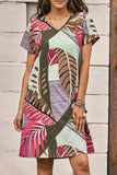 hulianfu Fashion Casual Print Split Joint V Neck A Line Dresses