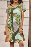 hulianfu Fashion Casual Print Split Joint V Neck A Line Dresses