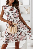 hulianfu Fashion Elegant Floral Split Joint Flounce O Neck A Line Dresses