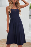 hulianfu Fashion Casual Solid Split Joint Spaghetti Strap A Line Dresses