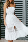 hulianfu Fashion Casual Solid Patchwork Spaghetti Strap A Line Dresses
