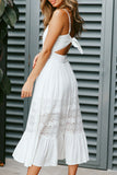hulianfu Fashion Casual Solid Patchwork Spaghetti Strap A Line Dresses