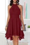 hulianfu Fashion Street Solid Patchwork Halter A Line Dresses