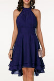 hulianfu Fashion Street Solid Patchwork Halter A Line Dresses