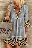 hulianfu Casual Elegant Leopard Lace Patchwork V Neck A Line Dresses(3 Colors)