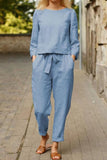 hulianfu Fashion Vintage Solid Patchwork O Neck Long Sleeve Two Pieces(4 Colors)