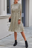 hulianfu Fashion Elegant Print Split Joint Buttons O Neck A Line Dresses