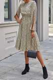 hulianfu Fashion Elegant Print Split Joint Buttons O Neck A Line Dresses