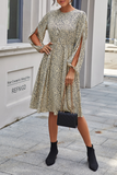 hulianfu Fashion Elegant Print Split Joint Buttons O Neck A Line Dresses