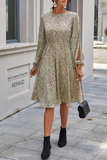 hulianfu Fashion Elegant Print Split Joint Buttons O Neck A Line Dresses