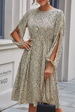 hulianfu Fashion Elegant Print Split Joint Buttons O Neck A Line Dresses