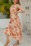 Fashion Bohemian Print Split Joint Halter A Line Dresses
