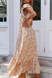 hulianfu Fashion Street Print Split Joint V Neck Waist Skirt Dresses