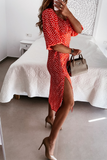 hulianfu Fashion Elegant Polka Dot Frenulum Slit Off the Shoulder Dresses