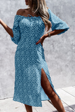 hulianfu Fashion Elegant Polka Dot Frenulum Slit Off the Shoulder Dresses