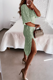 hulianfu Fashion Elegant Polka Dot Frenulum Slit Off the Shoulder Dresses