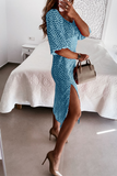 hulianfu Fashion Elegant Polka Dot Frenulum Slit Off the Shoulder Dresses