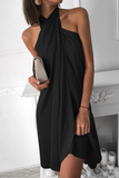 hulianfu - Fashion Elegant Solid Halter Irregular Dress Dresses(7 Colors)