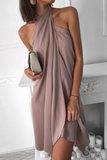 hulianfu - Fashion Elegant Solid Halter Irregular Dress Dresses(7 Colors)
