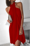 hulianfu - Fashion Elegant Solid Halter Irregular Dress Dresses(7 Colors)