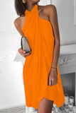 hulianfu - Fashion Elegant Solid Halter Irregular Dress Dresses(7 Colors)