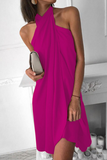 hulianfu - Fashion Elegant Solid Halter Irregular Dress Dresses(7 Colors)