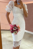 hulianfu Elegant Patchwork Lace Strapless Pencil Skirt Dresses