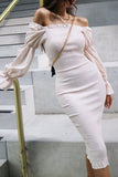 hulianfu Fashion Casual Solid Split Joint Off the Shoulder Pencil Skirt Dresses