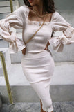 hulianfu Fashion Casual Solid Split Joint Off the Shoulder Pencil Skirt Dresses