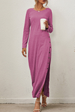 Solid Buckle Slit O Neck A Line Dresses(8 colors)