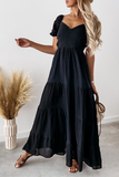 hulianfu Casual Solid Frenulum Backless Strapless Cake Skirt Dresses(3 Colors)