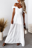 hulianfu Casual Solid Frenulum Backless Strapless Cake Skirt Dresses(3 Colors)