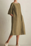 hulianfu - Casual Solid Patchwork Pocket O Neck A Line Dresses(6 Colors)