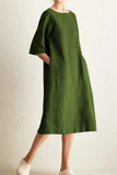 hulianfu - Casual Solid Patchwork Pocket O Neck A Line Dresses(6 Colors)