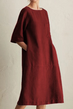 hulianfu - Casual Solid Patchwork Pocket O Neck A Line Dresses(6 Colors)