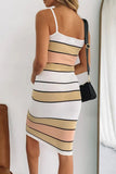 hulianfu Fashion Casual Striped Patchwork Spaghetti Strap Pencil Skirt Dresses