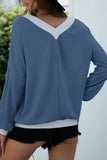 Fashion Casual Solid Split Joint V Neck T-Shirts
