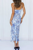 hulianfu Fashion Street Print Slit Spaghetti Strap Wrapped Skirt Dresses