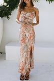 hulianfu Fashion Street Print Slit Spaghetti Strap Wrapped Skirt Dresses