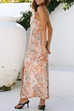 hulianfu Fashion Street Print Slit Spaghetti Strap Wrapped Skirt Dresses