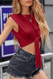 Casual Street Solid Strap Design O Neck T-Shirts