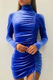 hulianfu Fashion Elegant Solid Split Joint Fold Half A Turtleneck Pencil Skirt Dresses