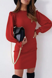 hulianfu Elegant Solid Split Joint O Neck Pencil Skirt Dresses