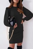 hulianfu Elegant Solid Split Joint O Neck Pencil Skirt Dresses