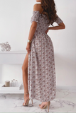 hulianfu Elegant Floral Slit Fold Off the Shoulder Waist Skirt Dresses(5 Colors)