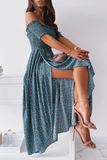 hulianfu Elegant Floral Slit Fold Off the Shoulder Waist Skirt Dresses(5 Colors)