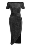 hulianfu Fashion Elegant Solid Slit Sequined Off the Shoulder Wrapped Skirt Dresses(3 Colors)