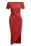 hulianfu Fashion Elegant Solid Slit Sequined Off the Shoulder Wrapped Skirt Dresses(3 Colors)
