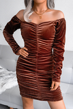 hulianfu Fashion Elegant Solid Split Joint Fold Square Collar Pencil Skirt Dresses
